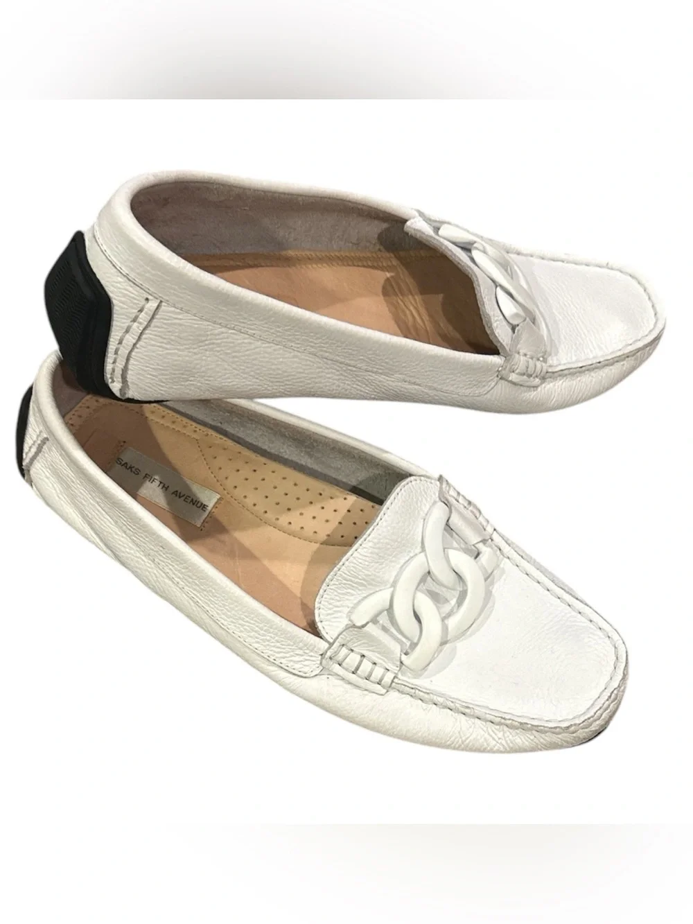 Sak Fifth Avenue White Casual Pebble Leather Loafer Summer Preppy Driving Shoe 9